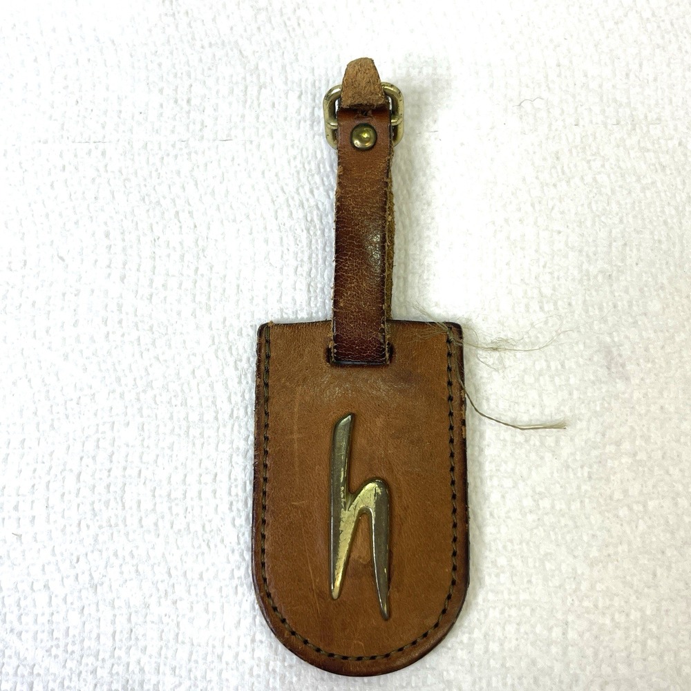 Hartmann Luggage Tag Leather Brown hang tag with buckle 2-3/4" long